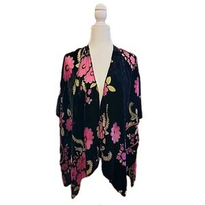 Velvet Burnout Floral Topper Whimsigoth Boho Dark Romantic Duster Black Women OS